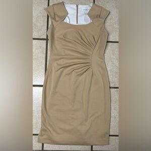 Calvin Klein Beige Cap Sleeve Rutched Dress Business Casual| Size 4